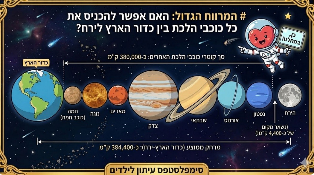 עיתון ילדים - המרווח הגדול: האם אפשר להכניס את כל כוכבי הלכת בין כדור הארץ לירח? - כדור הארץ וכוכבי הלכת